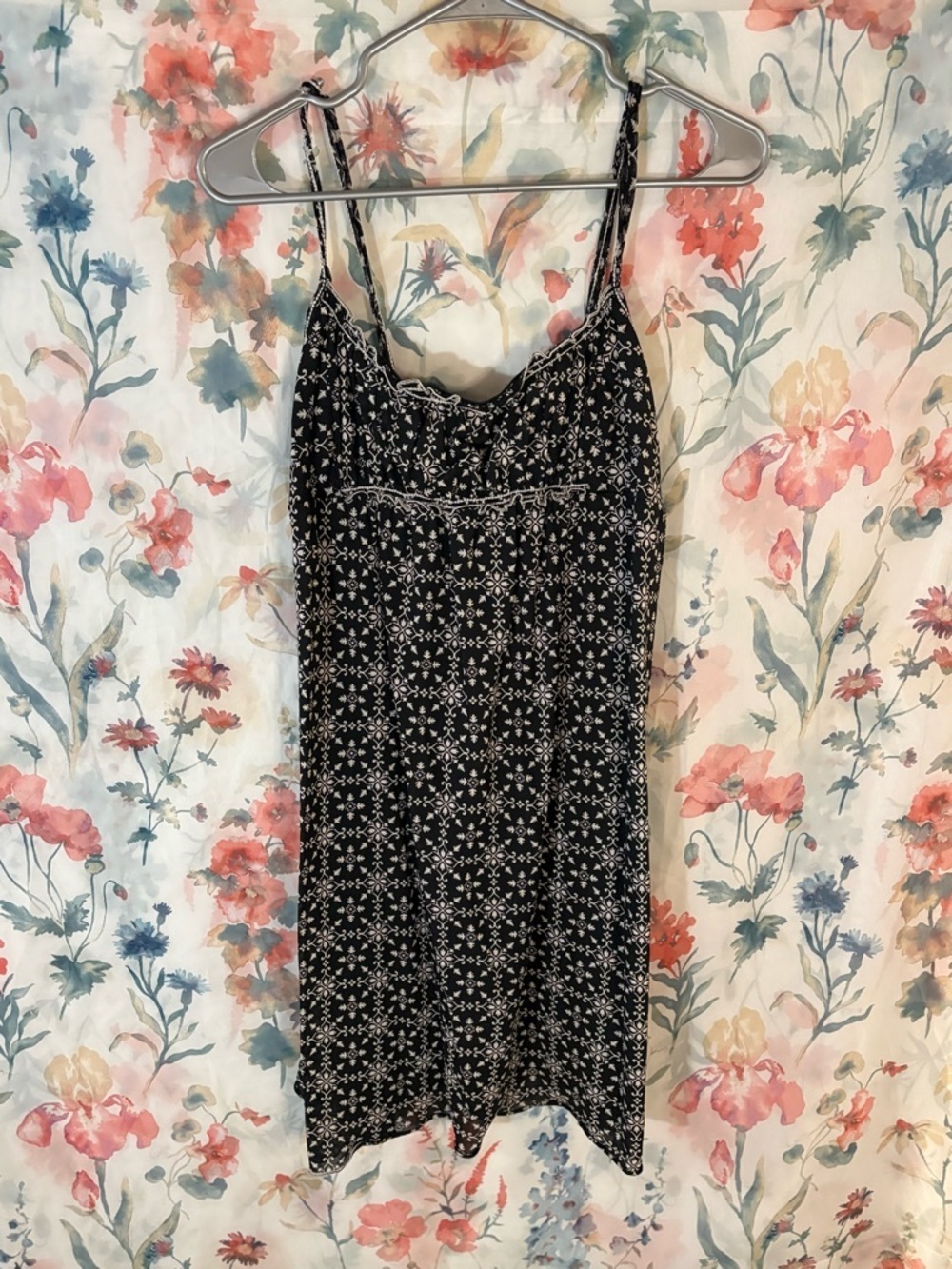 Vintage Black Floral Spaghetti Strap Women's Tank Dress